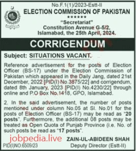 Election Commission of Pakistan ECP Jobs Available in May 2024