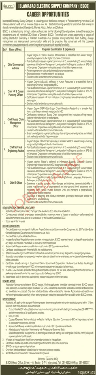 Management Jobs At Islamabad Electric Supply Company IESCO in April 2024