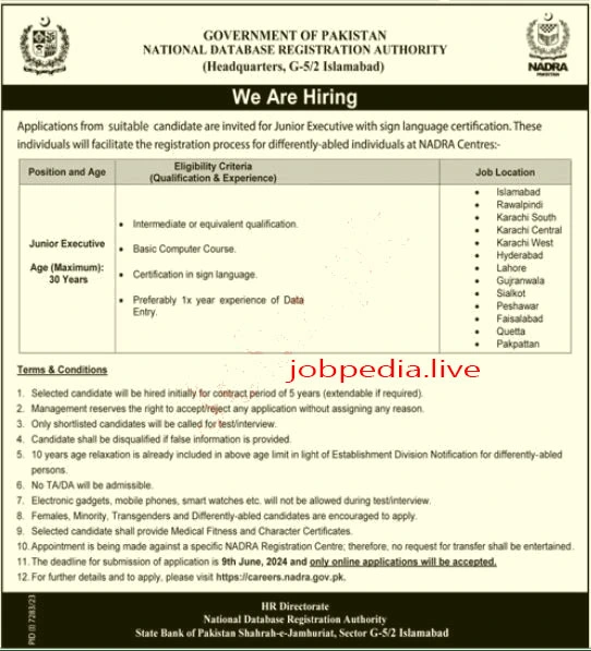 NADRA Jobs Available in May 2024