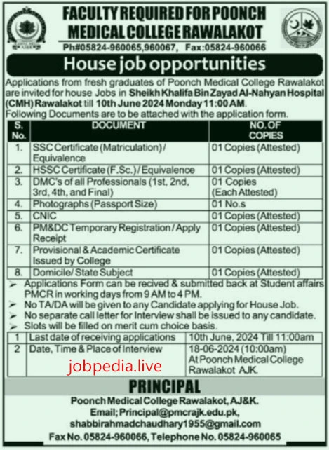 Poonch Medical College Jobs Available in June 2024